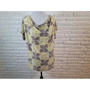 Jonathan Martin Plus Size 2X Yellow Cowl Neck Tee Top Shirt Geometric GEO57XE
